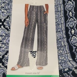 Three Dots Navy and White Patterned Wide-Leg Pants
